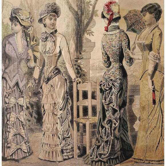1881 The Garden Party Hand Colored Engraving Victorian Women's Fashion DWQQ21 - Picture 1 of 2